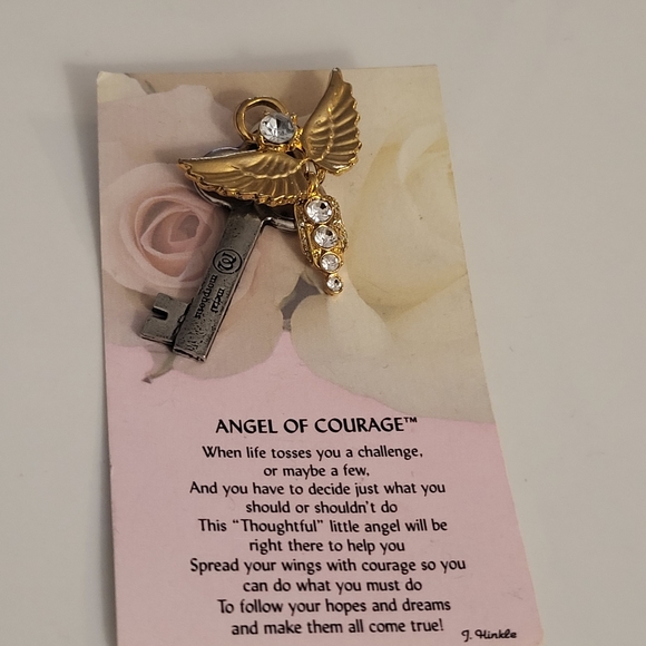 5for$25🥰Angel of Courage Pin Gold and Silver Toned Crystal Rhinestone STRENGTH - Picture 2 of 5
